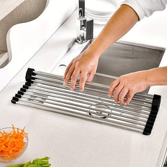 Stainless Steel Roll Up Dish Drying Rack Sink Drainer Foldable Kitchen Accessory