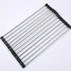 Stainless Steel Roll Up Dish Drying Rack Sink Drainer Foldable Kitchen Accessory