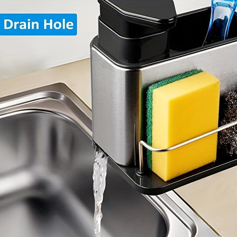 Kitchen Sink Soap Dispenser with Sponge Holder Stainless Steel Organizer