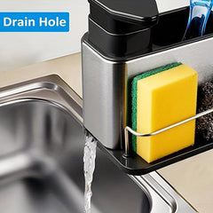 Kitchen Sink Soap Dispenser with Sponge Holder Stainless Steel Organizer