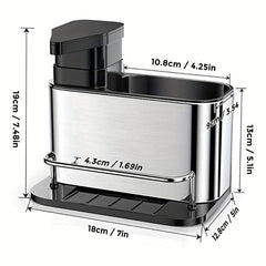 Kitchen Sink Soap Dispenser with Sponge Holder Stainless Steel Organizer