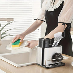 Kitchen Sink Soap Dispenser with Sponge Holder Stainless Steel Organizer