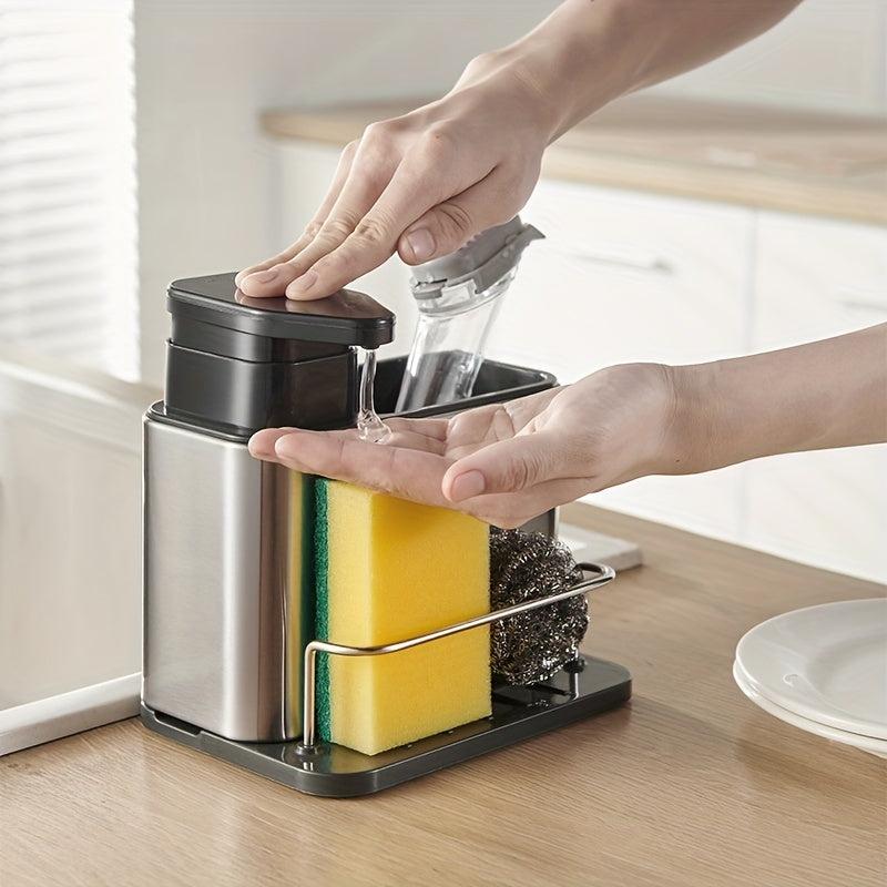 Kitchen Sink Soap Dispenser with Sponge Holder Stainless Steel Organizer