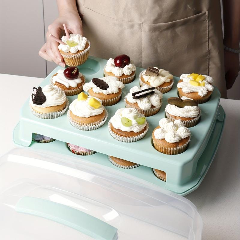 24 Grid Cupcake Storage Box Double Layer Clear Plastic Cake Carrier
