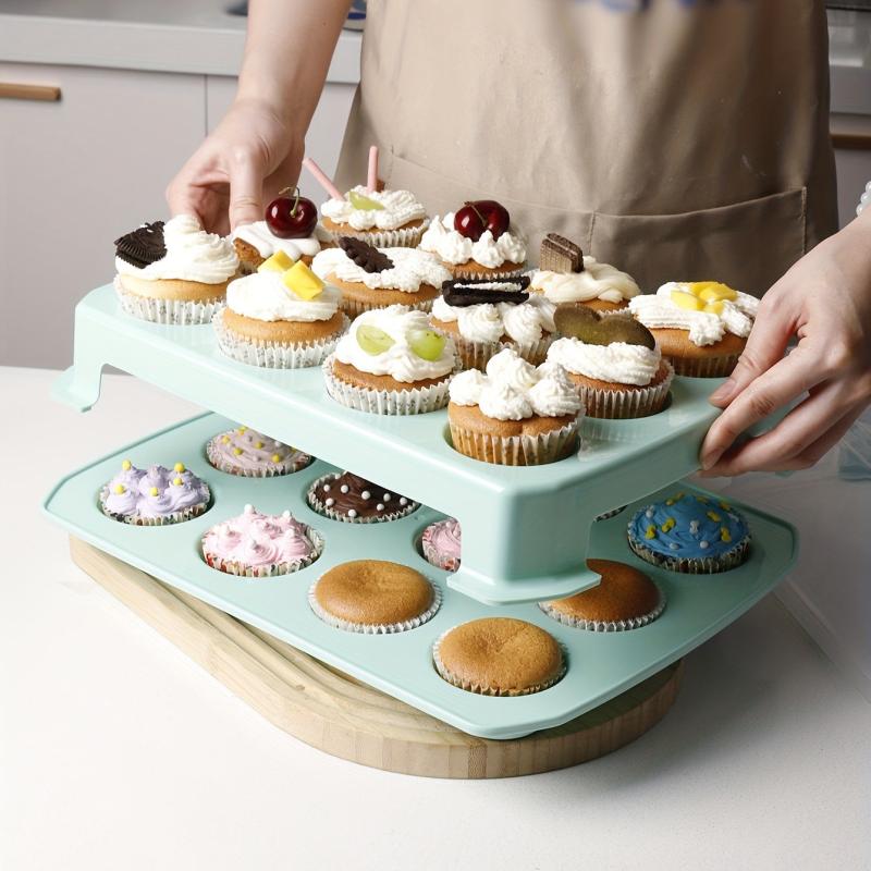 24 Grid Cupcake Storage Box Double Layer Clear Plastic Cake Carrier
