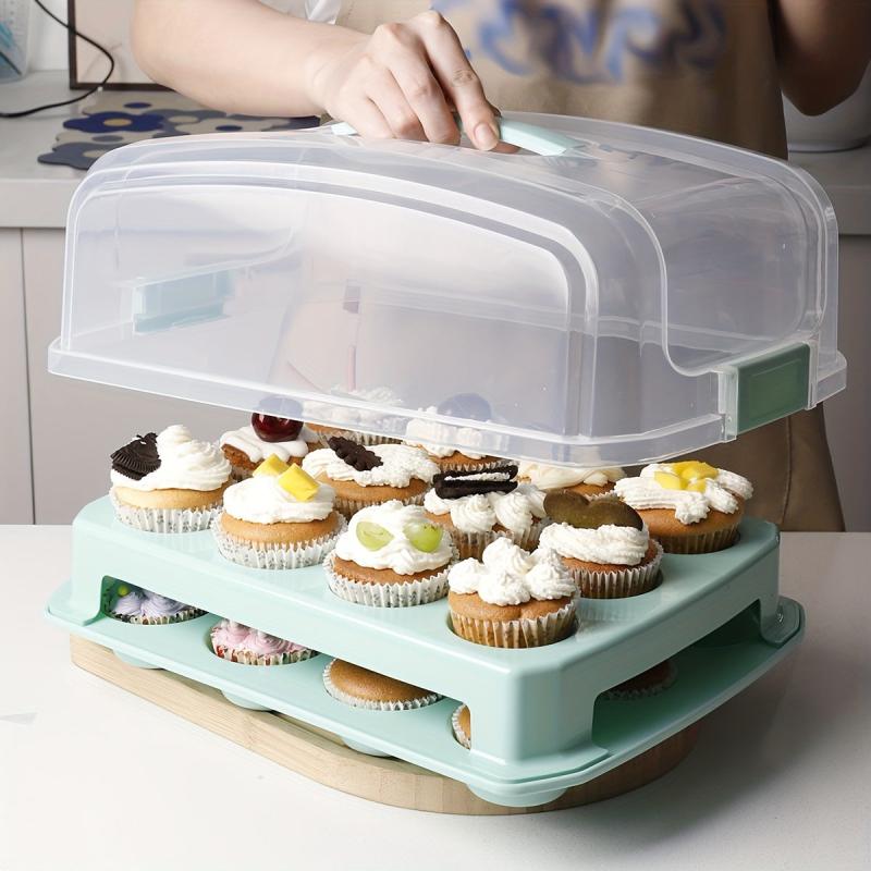 24 Grid Cupcake Storage Box Double Layer Clear Plastic Cake Carrier