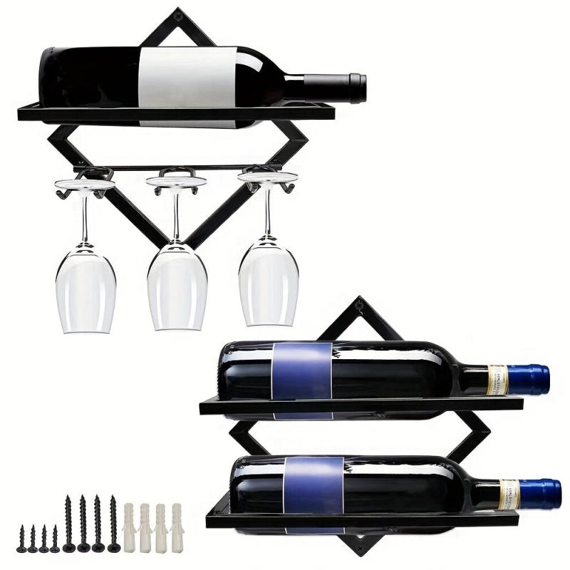 Wall Mounted Wine Bottle Rack With Glass Rack
