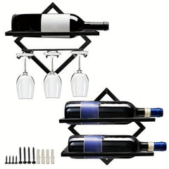 Wall Mounted Wine Bottle Rack With Glass Rack