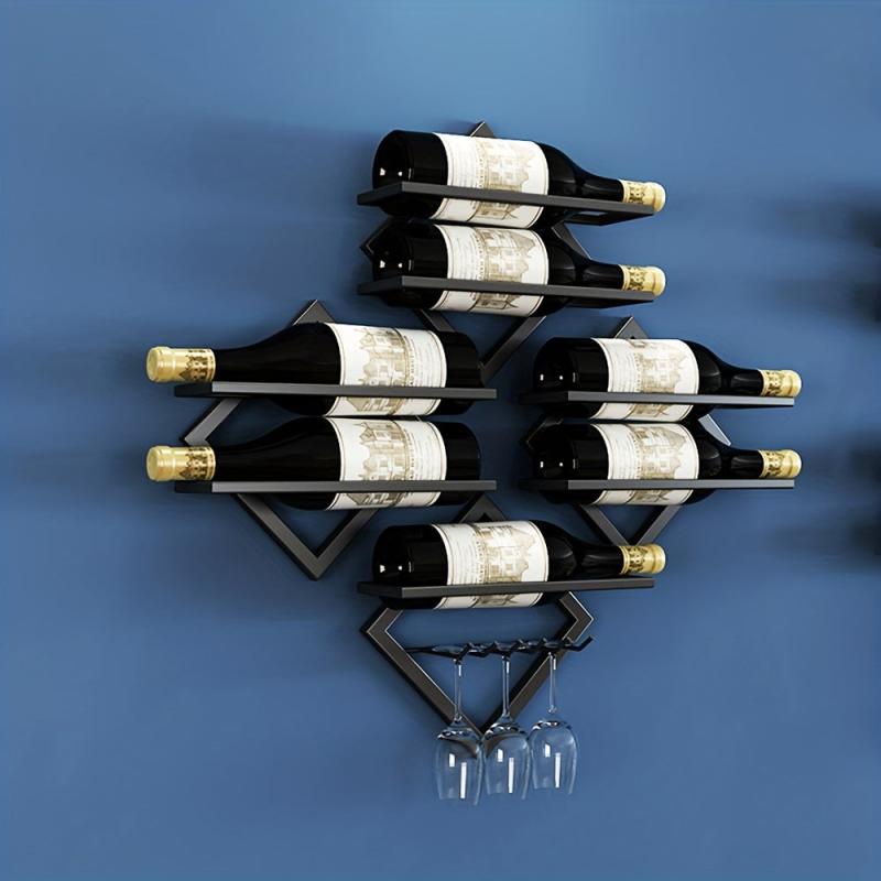 Wall Mounted Wine Bottle Rack With Glass Rack