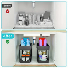 2 Tier Sliding Cabinet Basket Organizer Drawers Under Sink Organizer