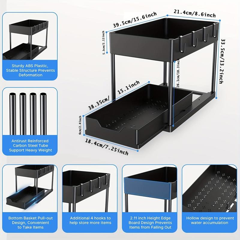 2 Tier Sliding Cabinet Basket Organizer Drawers Under Sink Organizer
