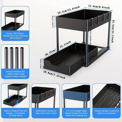 2 Tier Sliding Cabinet Basket Organizer Drawers Under Sink Organizer