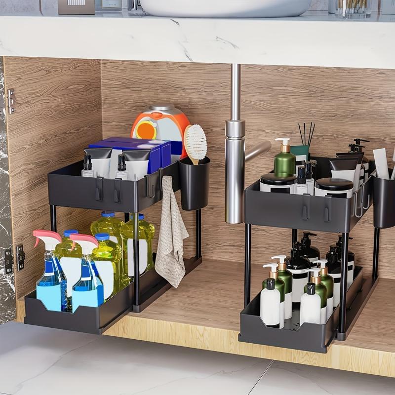 2 Tier Sliding Cabinet Basket Organizer Drawers Under Sink Organizer