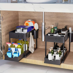 2 Tier Sliding Cabinet Basket Organizer Drawers Under Sink Organizer