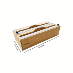 Bamboo Cling Film Storage Box Wrap Dispenser With Cutter