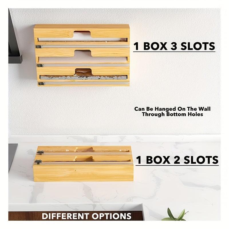 Bamboo Cling Film Storage Box Wrap Dispenser With Cutter