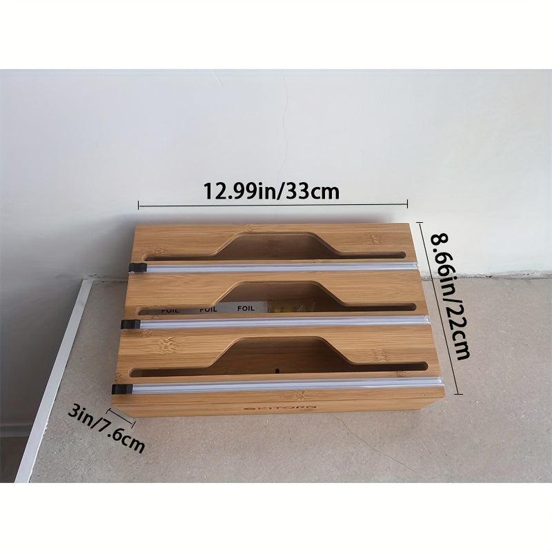 Bamboo Cling Film Storage Box Wrap Dispenser With Cutter