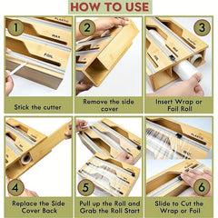 Bamboo Cling Film Storage Box Wrap Dispenser With Cutter