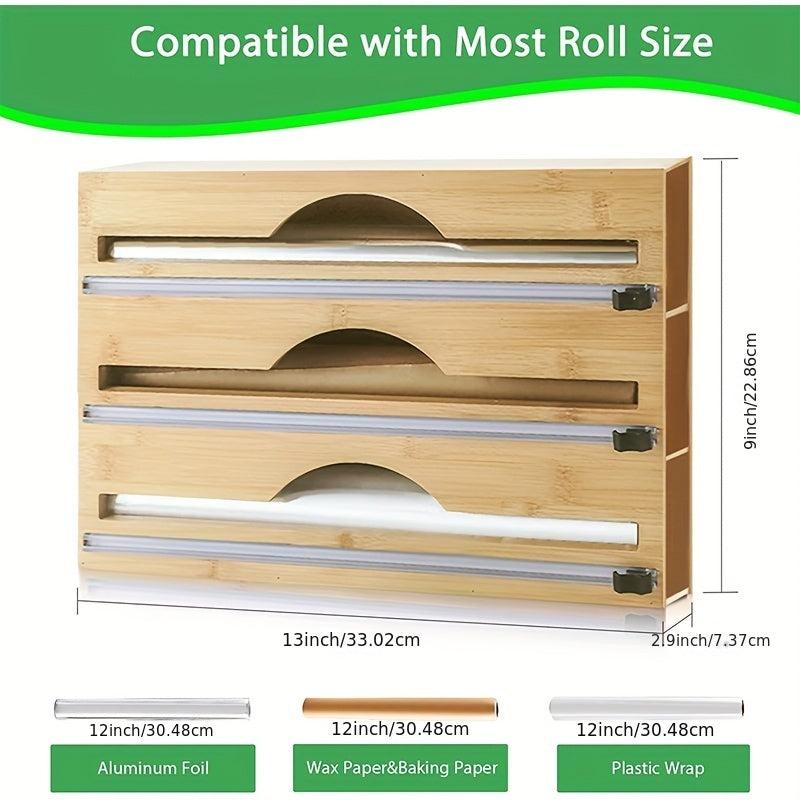 Bamboo Cling Film Storage Box Wrap Dispenser With Cutter