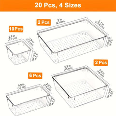 20 Pcs Kitchen & Desk Drawer Organizer Set - 4 Size Bathroom Tray Dividers