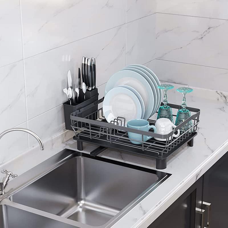 Dish Drying Rack with Utensil Holder and Cup Rack