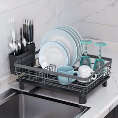 Dish Drying Rack with Utensil Holder and Cup Rack