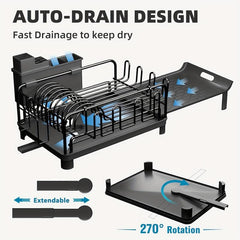 Multifunctional Extendable Dish Rack with Cutlery & Cup Holders