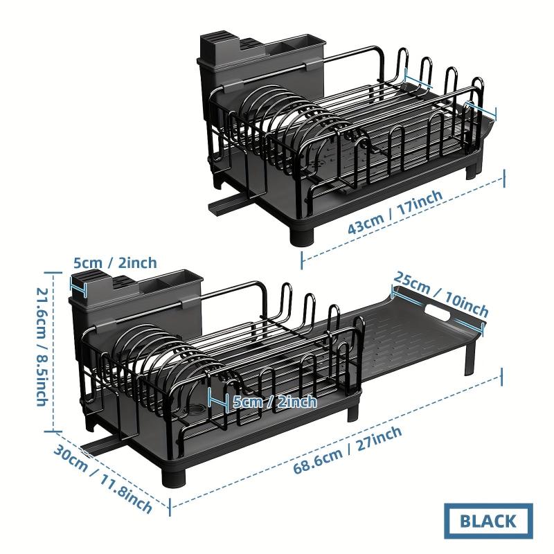 Multifunctional Extendable Dish Rack with Cutlery & Cup Holders