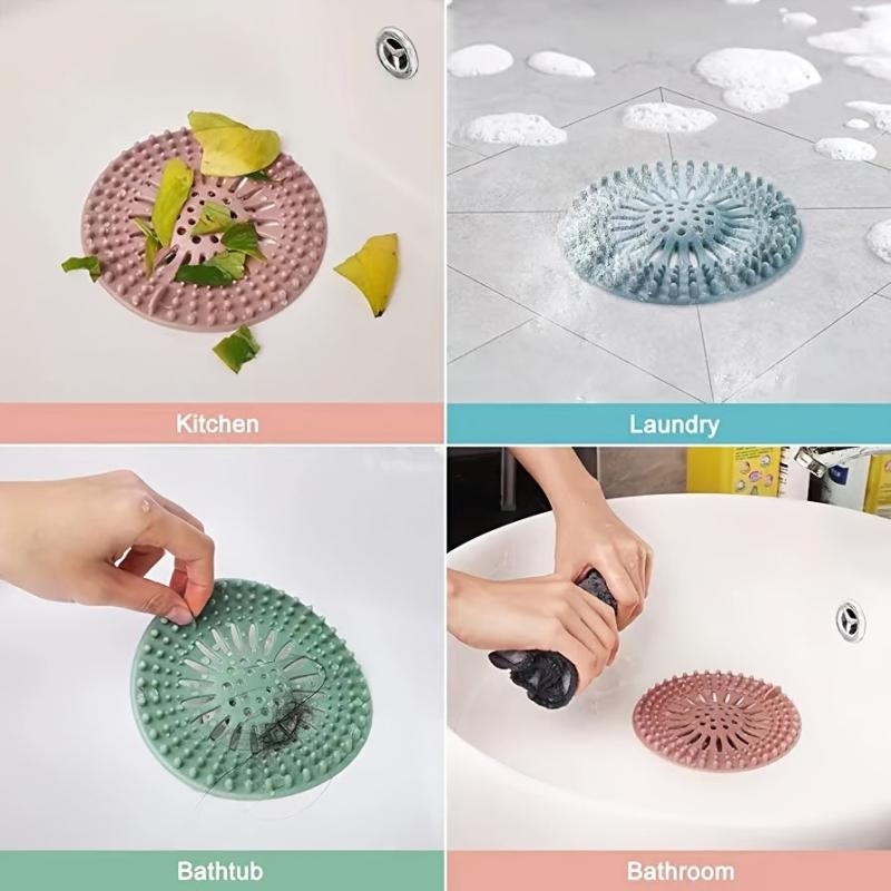 Silicone Hair Catcher Shower Drain Cover Easy Install Clean Bathroom Kitchen