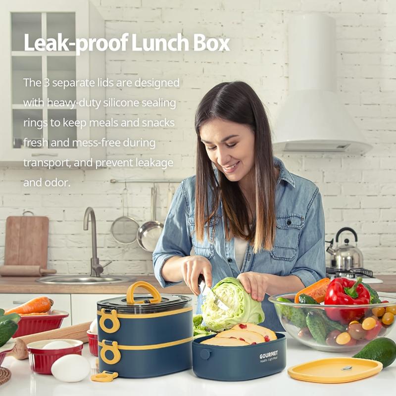 3 Tier Bento Lunch Box 2000ml Sealed Leak Proof Microwave Safe Portable Food Con