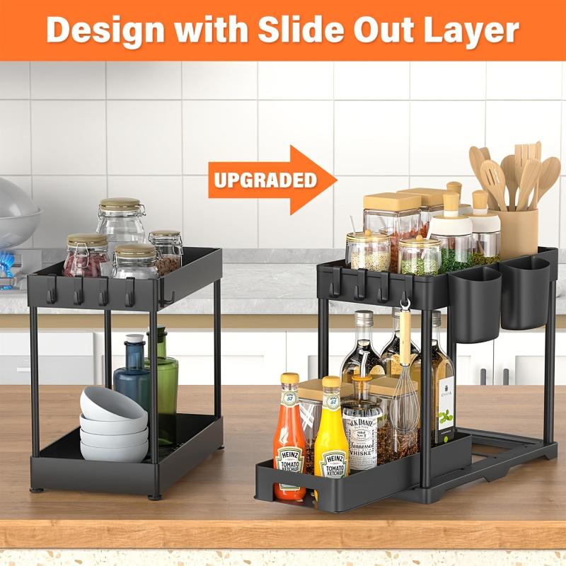 2 Tier Pull Out Under Sink Organizer for Bathroom and Kitchen Storage