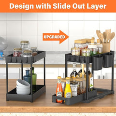 2 Tier Pull Out Under Sink Organizer for Bathroom and Kitchen Storage