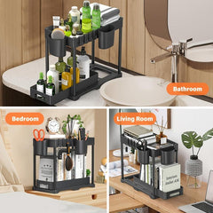 2 Tier Pull Out Under Sink Organizer for Bathroom and Kitchen Storage