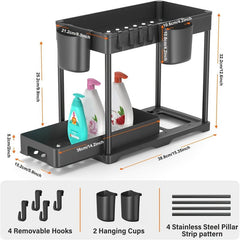 2 Tier Pull Out Under Sink Organizer for Bathroom and Kitchen Storage