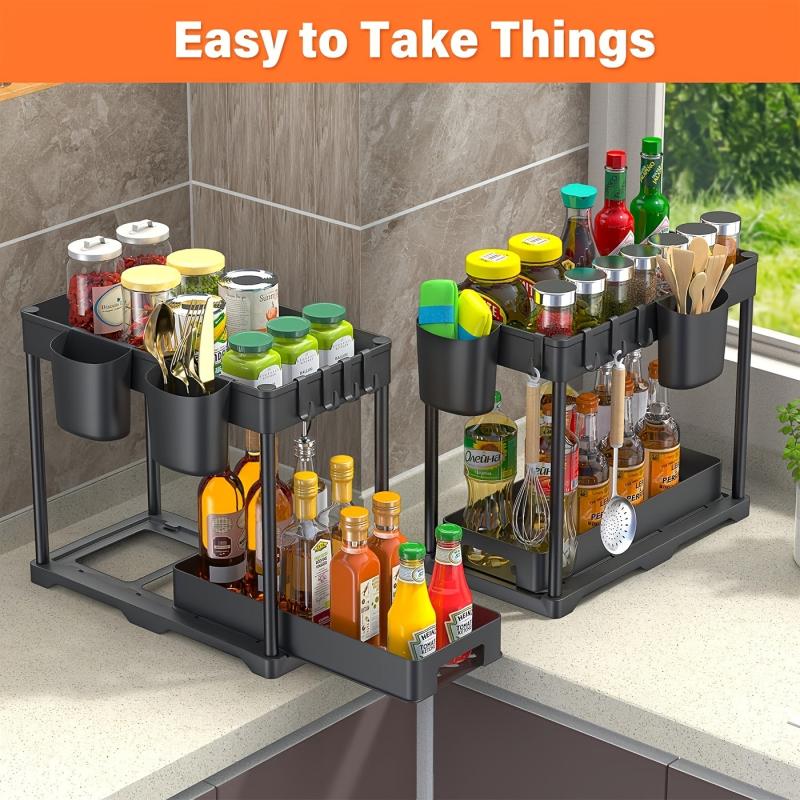 2 Tier Pull Out Under Sink Organizer for Bathroom and Kitchen Storage