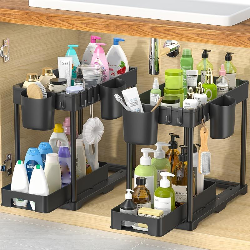 2 Tier Pull Out Under Sink Organizer for Bathroom and Kitchen Storage