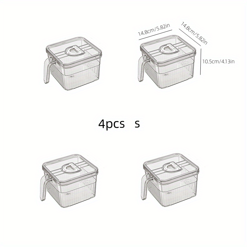 4pcs Refrigerator Fresh-keeping Box Organizer Bins with Lids and Handles