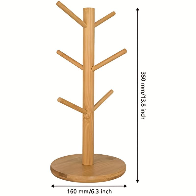 Wooden Mug Tree Stand Holds 6 Cups Kitchen Organizer