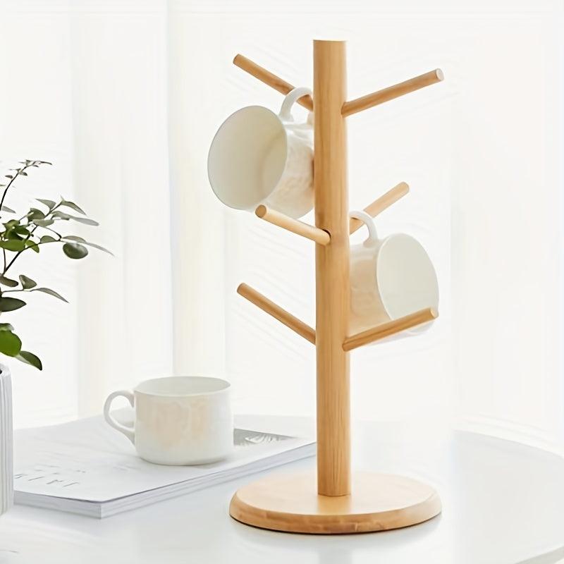 Wooden Mug Tree Stand Holds 6 Cups Kitchen Organizer