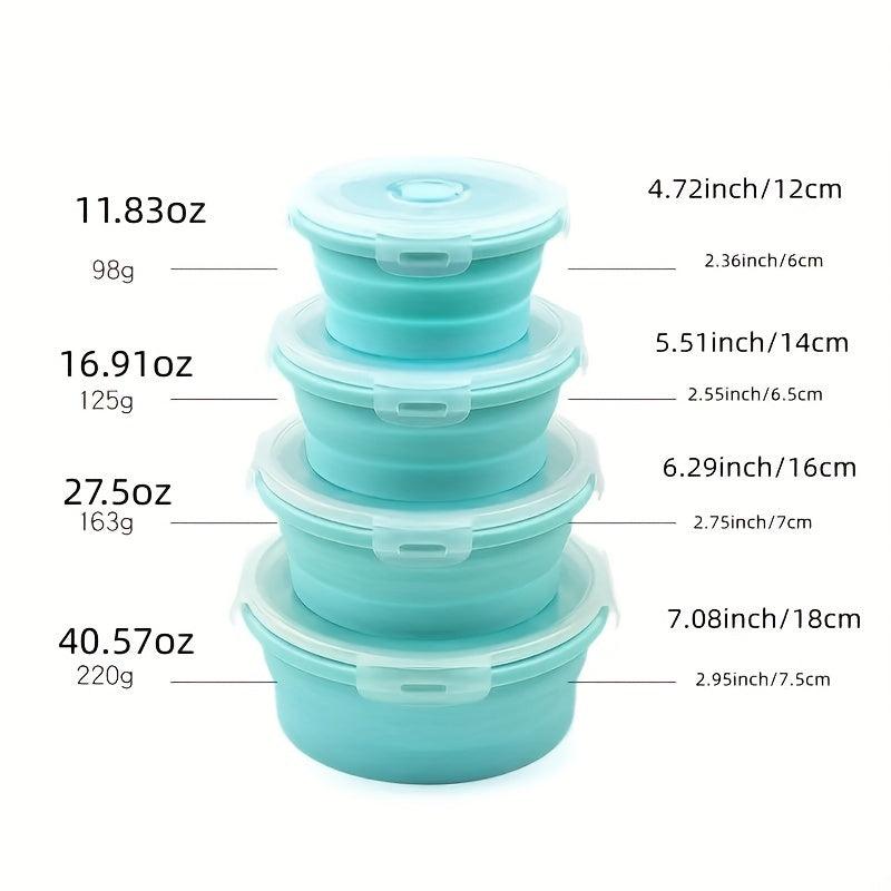 4pcs Leak proof Silicone Food Storage Container Foldable Lunch Box