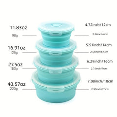 4pcs Leak proof Silicone Food Storage Container Foldable Lunch Box
