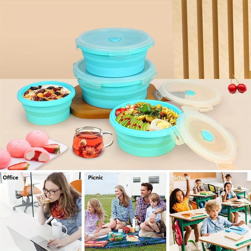 4pcs Leak proof Silicone Food Storage Container Foldable Lunch Box