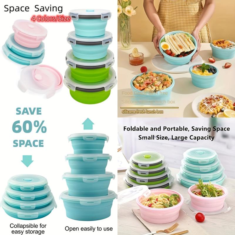 4pcs Leak proof Silicone Food Storage Container Foldable Lunch Box