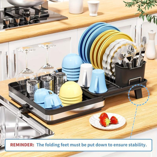 Retractable 2 Tier Dish Rack Telescopic Large Sink Drainer
