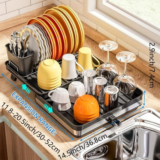 Retractable 2 Tier Dish Rack Telescopic Large Sink Drainer