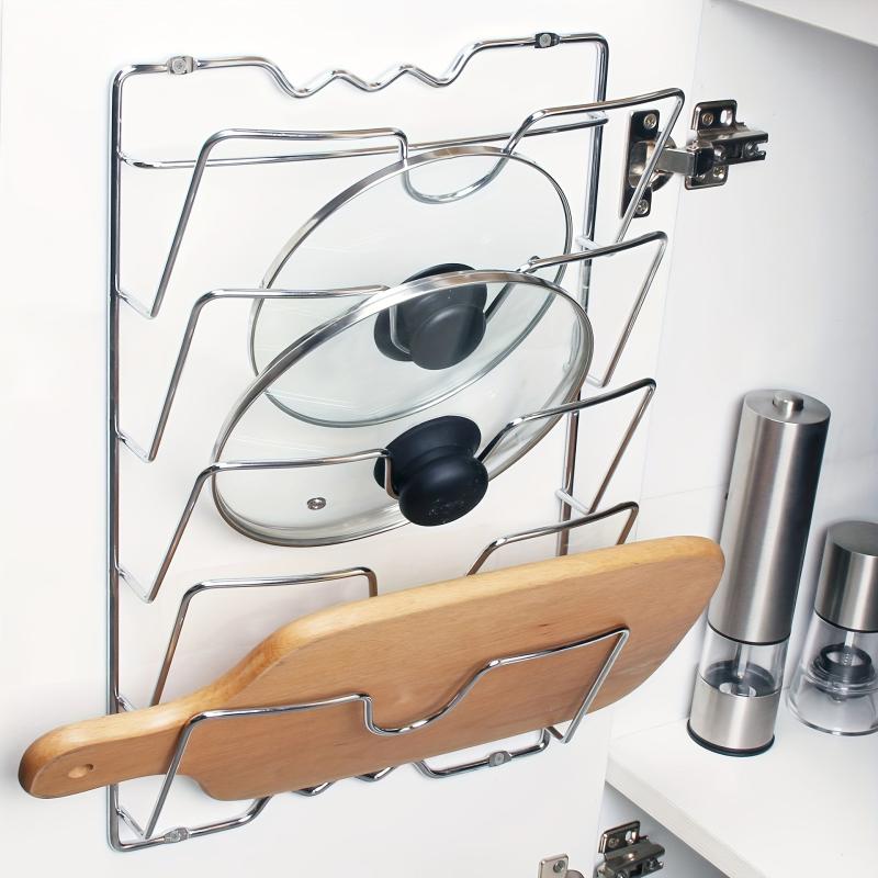 Stainless Steel 5 Tier Pot & Lid Rack w/Cutting Board Storage
