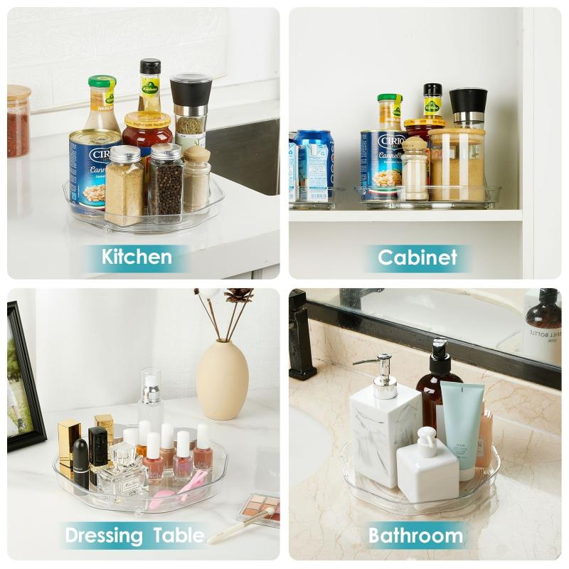 Clear Rotatable Seasoning Rack and Food Storage Tray for Kitchen Supplies