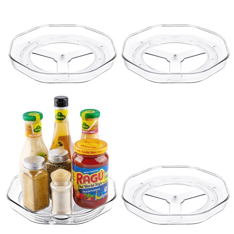 Clear Rotatable Seasoning Rack and Food Storage Tray for Kitchen Supplies