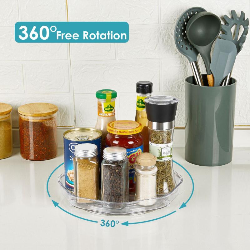 Clear Rotatable Seasoning Rack and Food Storage Tray for Kitchen Supplies