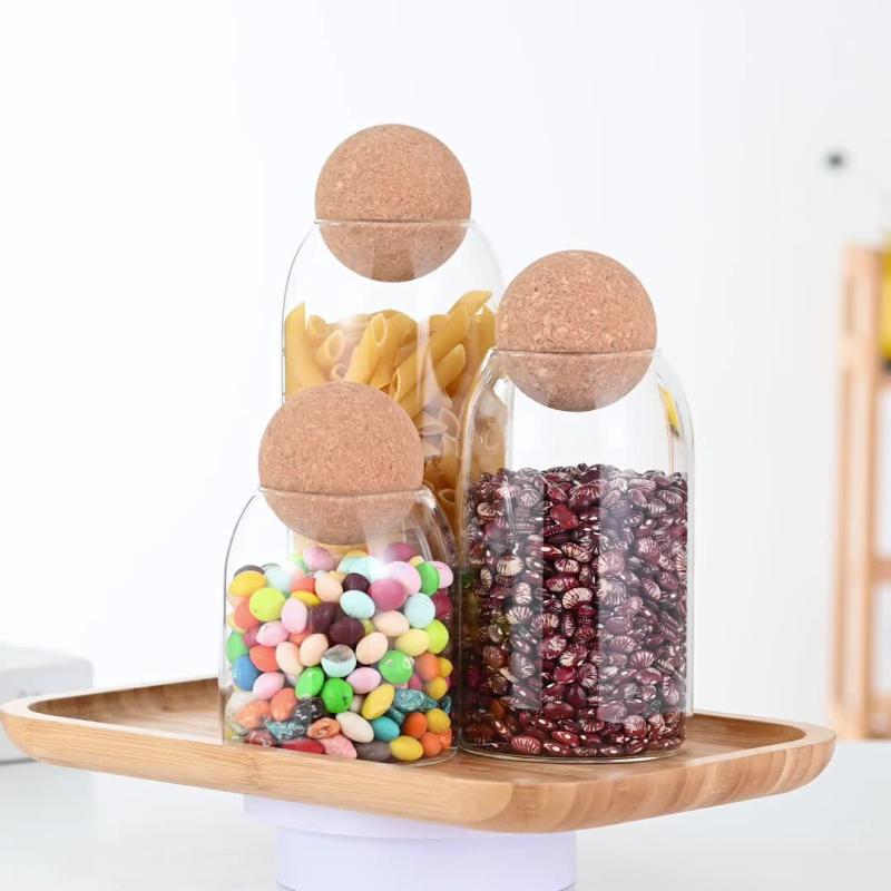 Glass Food Storage Jars with Wood Lid Set